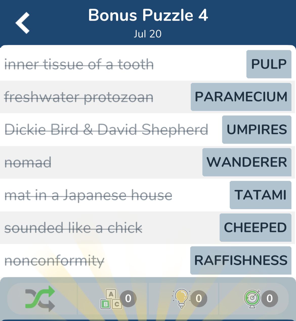 7 Little Words July 20 2024 Bonus 4