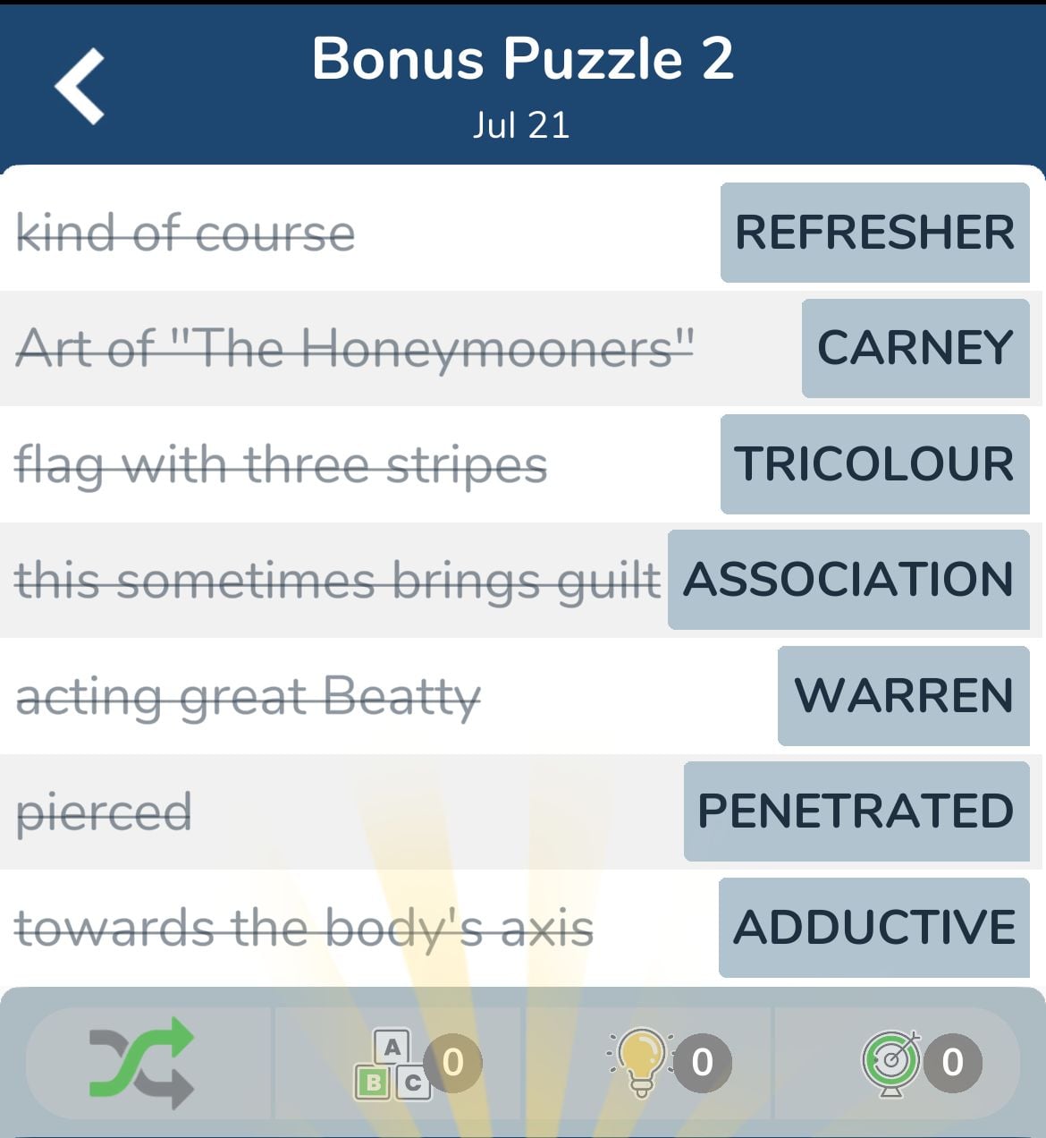 7 Little Words July 21 2024 Bonus 2