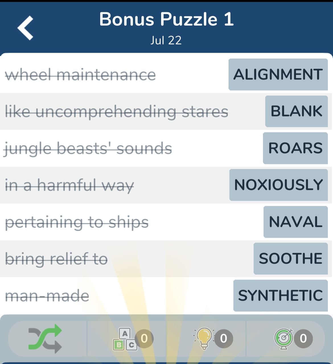 7 Little Words July 22 2024 Bonus 1