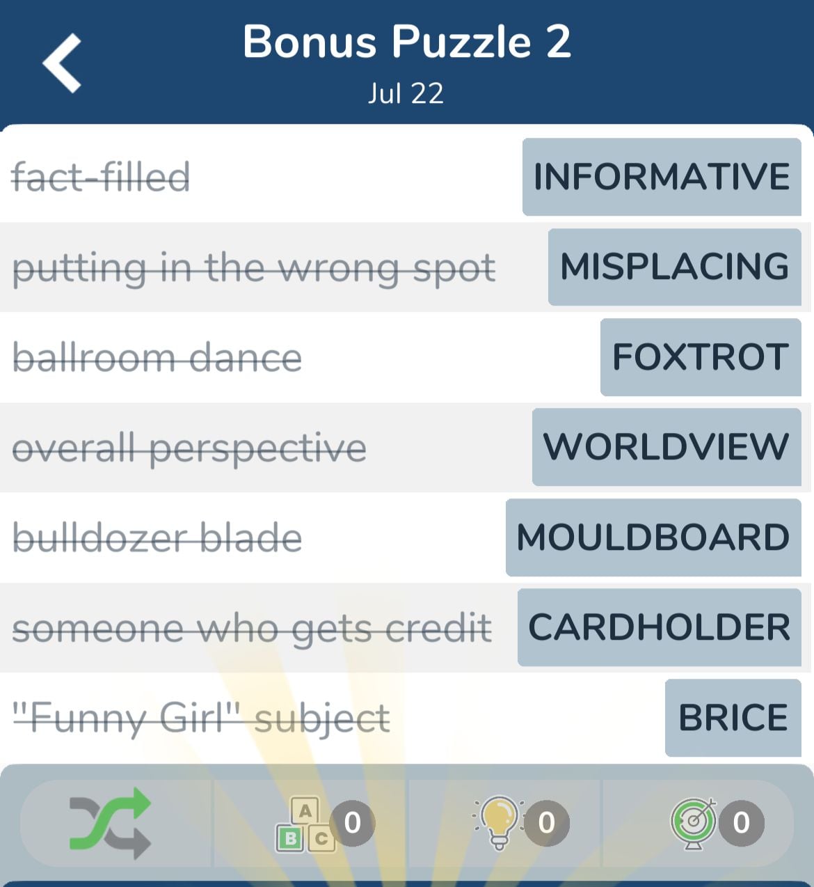 7 Little Words July 22 2024 Bonus 2
