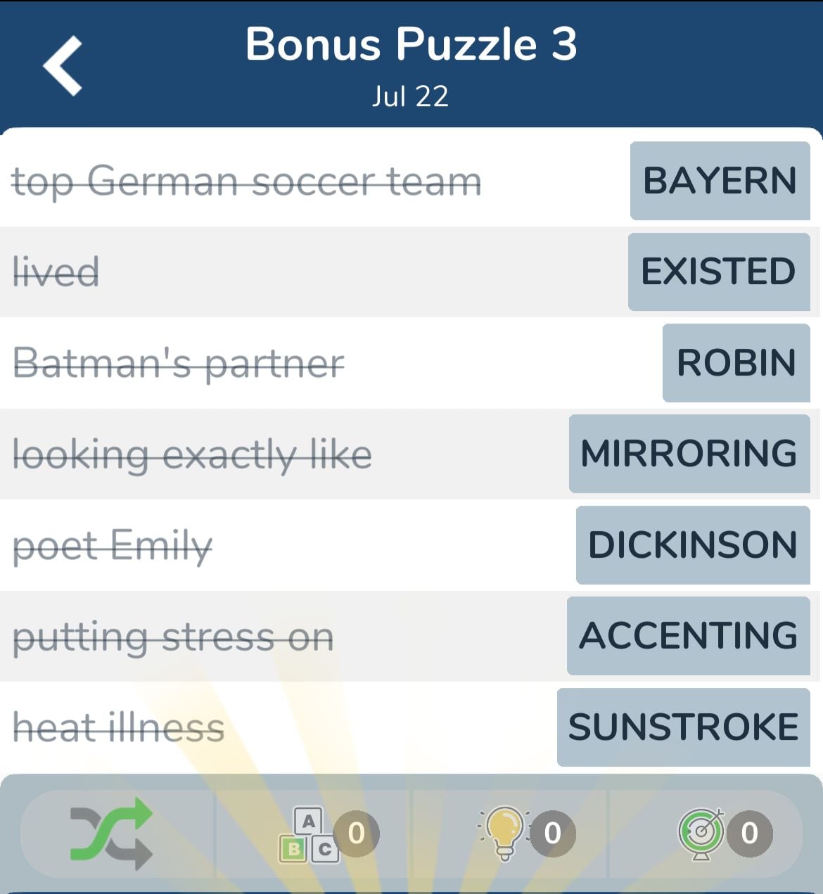 7 Little Words July 22 2024 Bonus 3