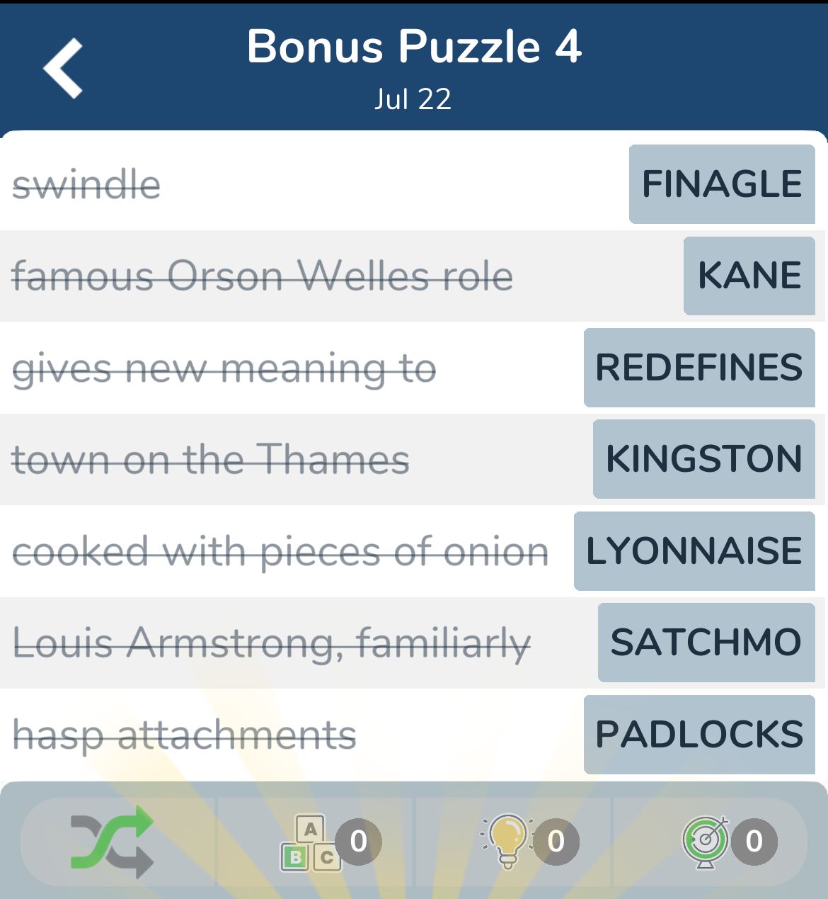 7 Little Words July 22 2024 Bonus 4