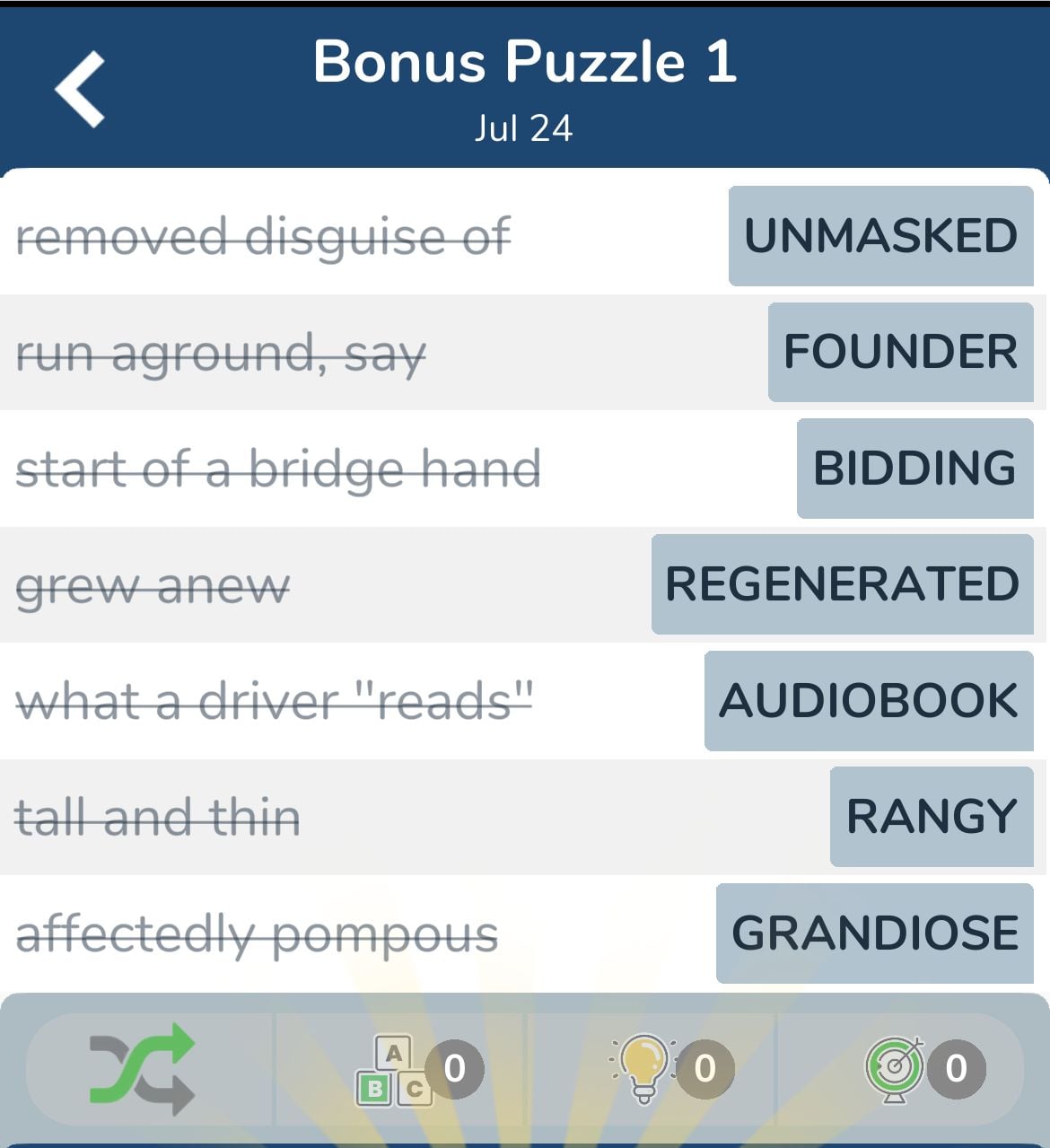 7 Little Words July 24 2024 Bonus 1