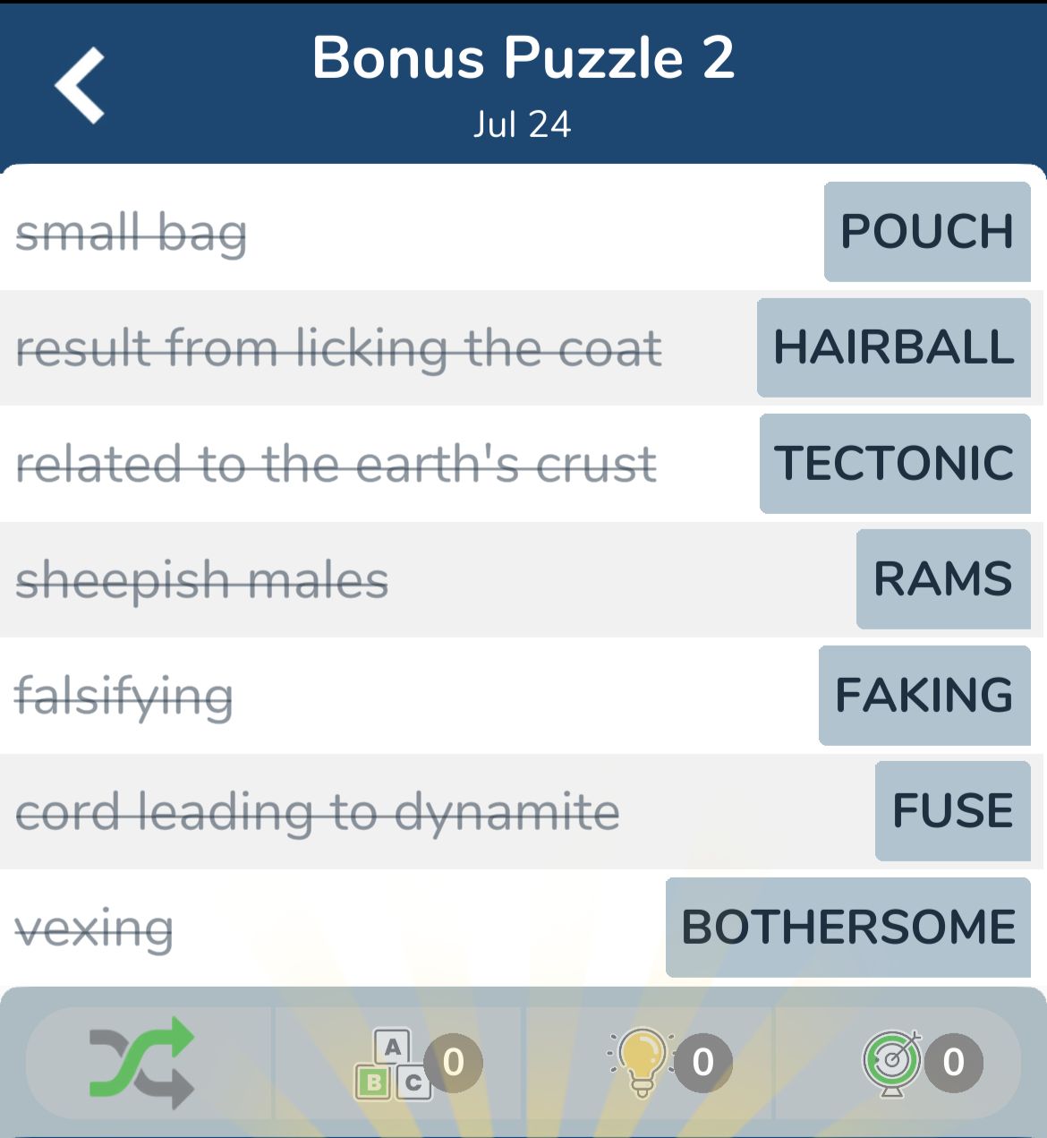 7 Little Words July 24 2024 Bonus 2