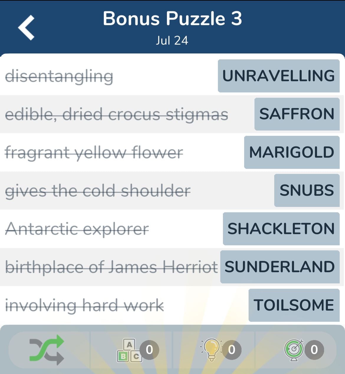 7 Little Words July 24 2024 Bonus 3