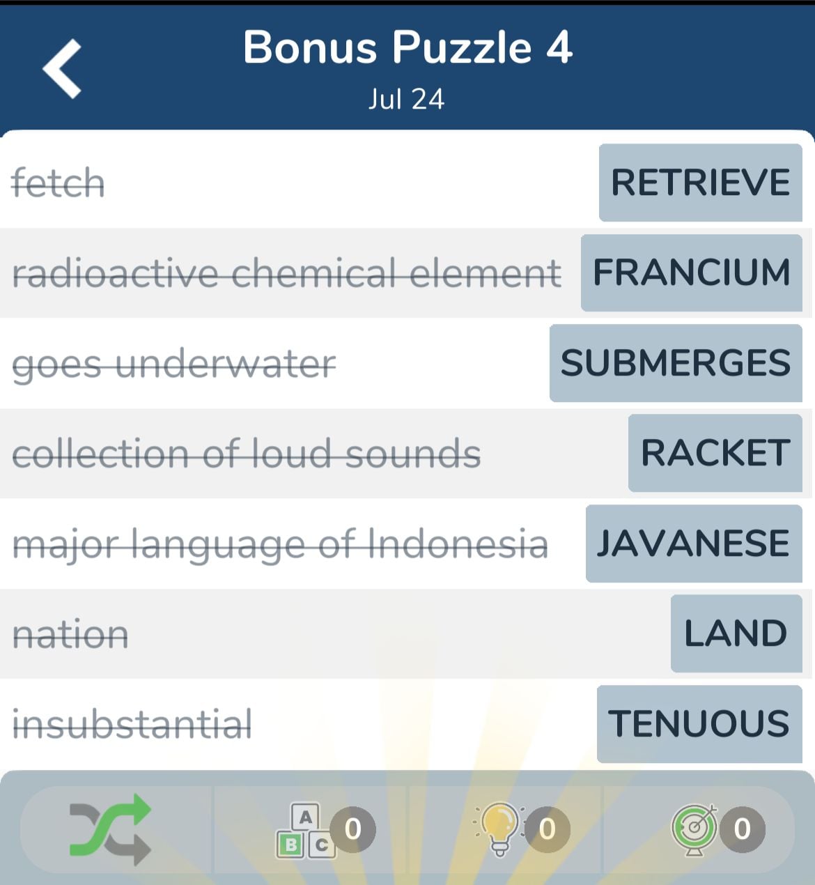 7 Little Words July 24 2024 Bonus 4