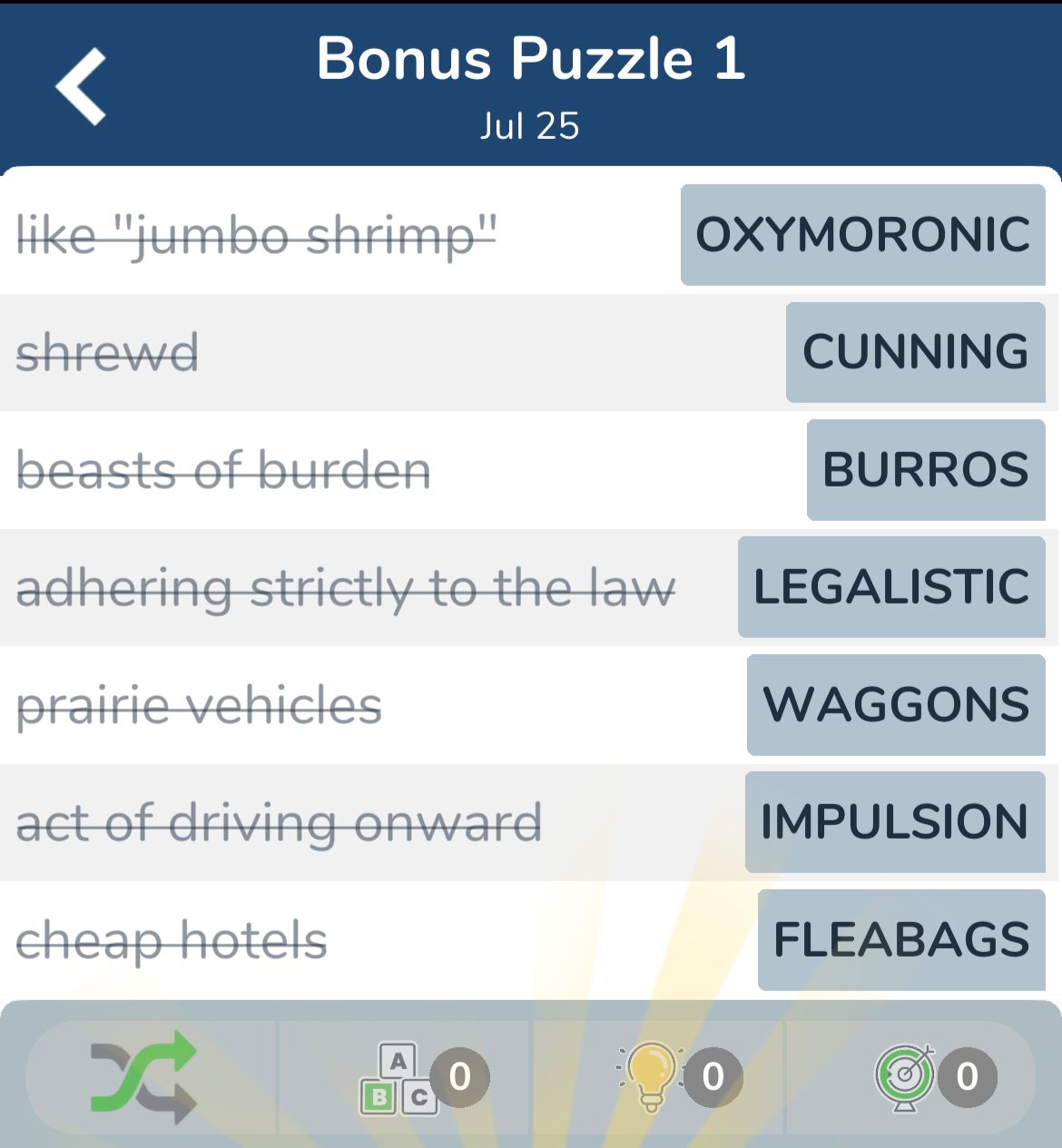 7 Little Words July 25 2024 Bonus 1