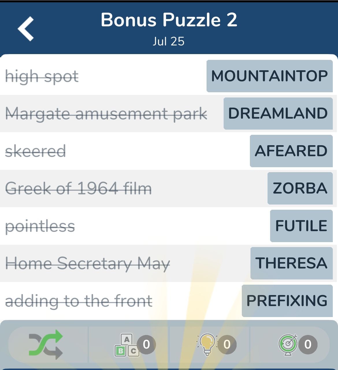 7 Little Words July 25 2024 Bonus 2
