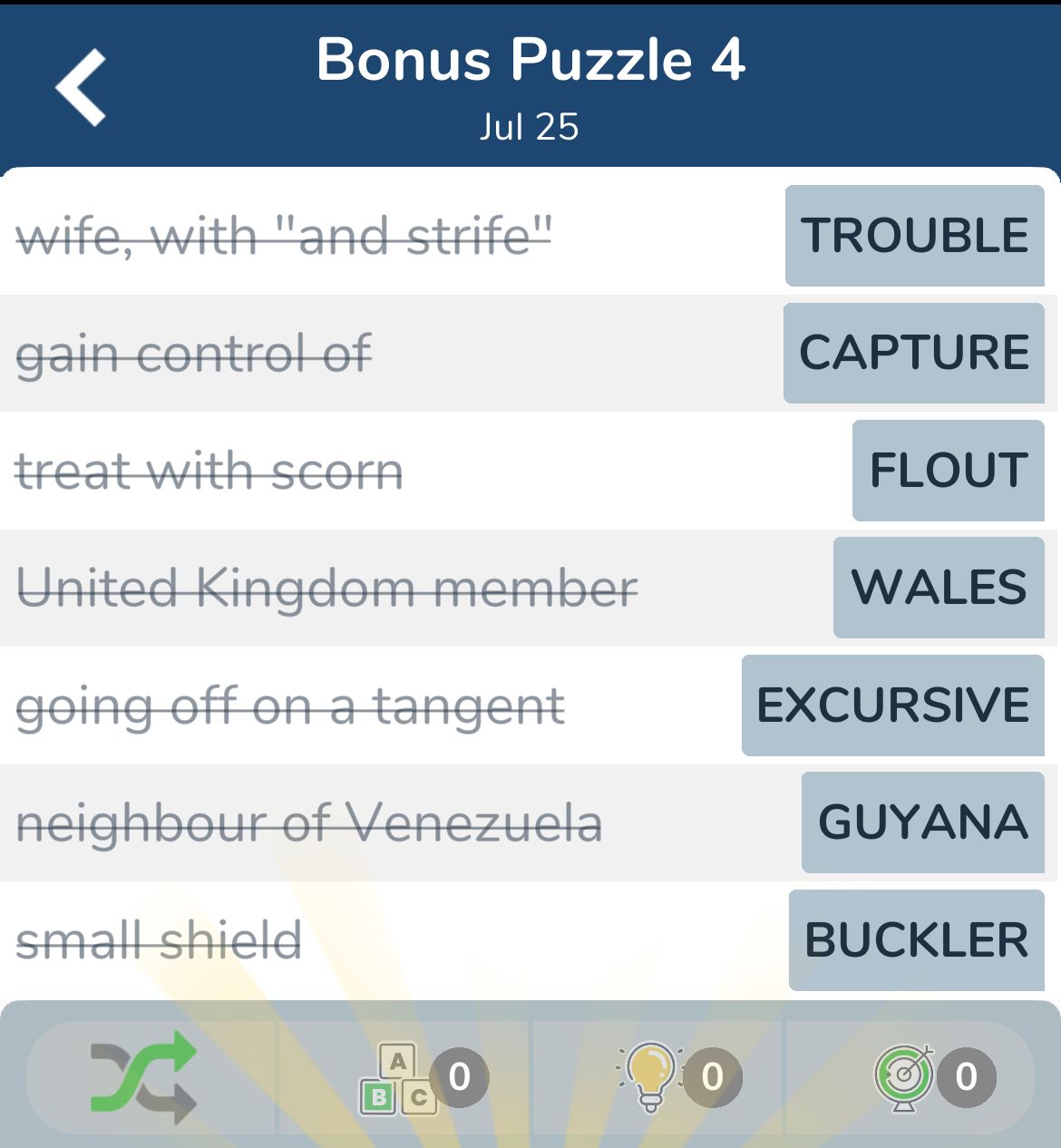 7 Little Words July 25 2024 Bonus 4