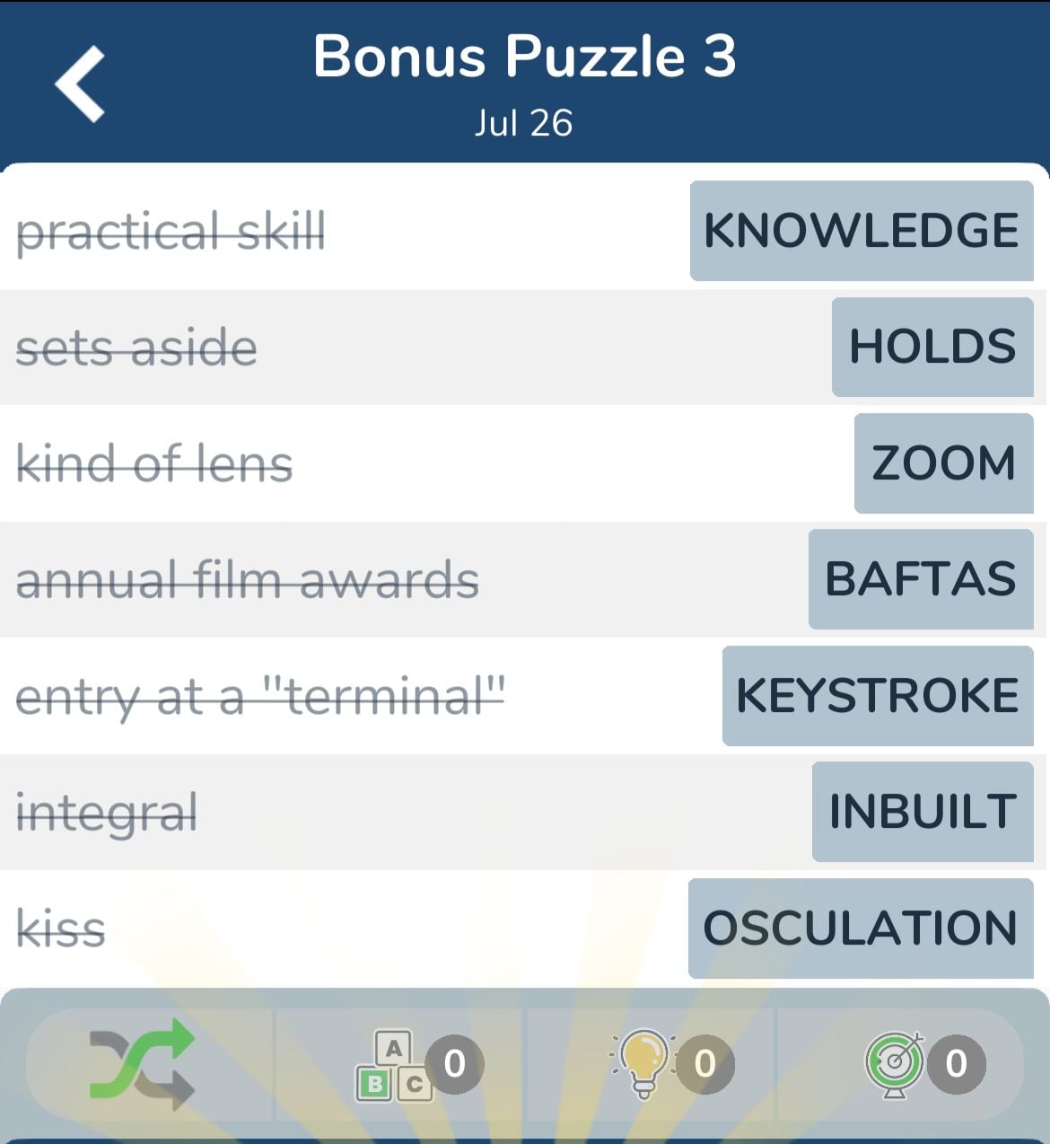 7 Little Words July 26 2024 Bonus 3