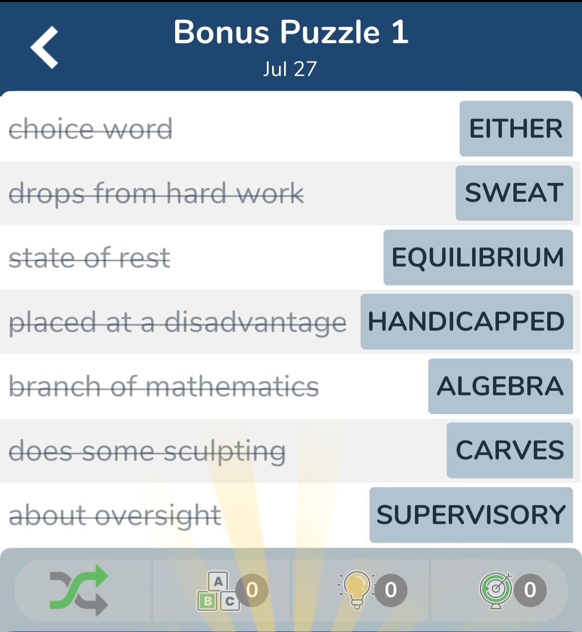 7 Little Words July 27 2024 Bonus 1