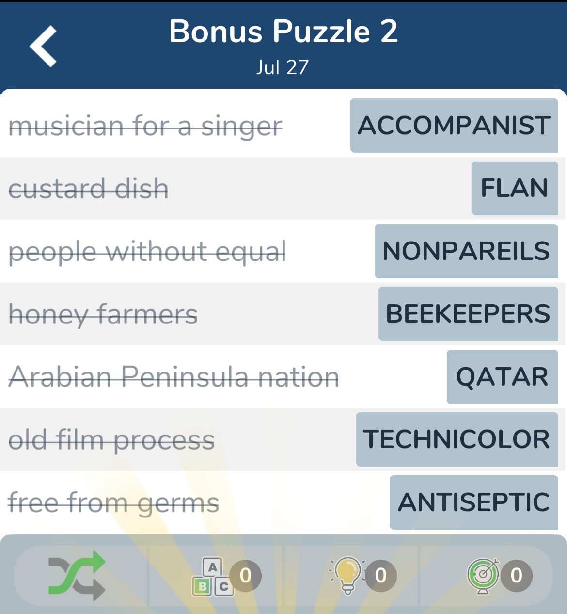 7 Little Words July 27 2024 Bonus 2