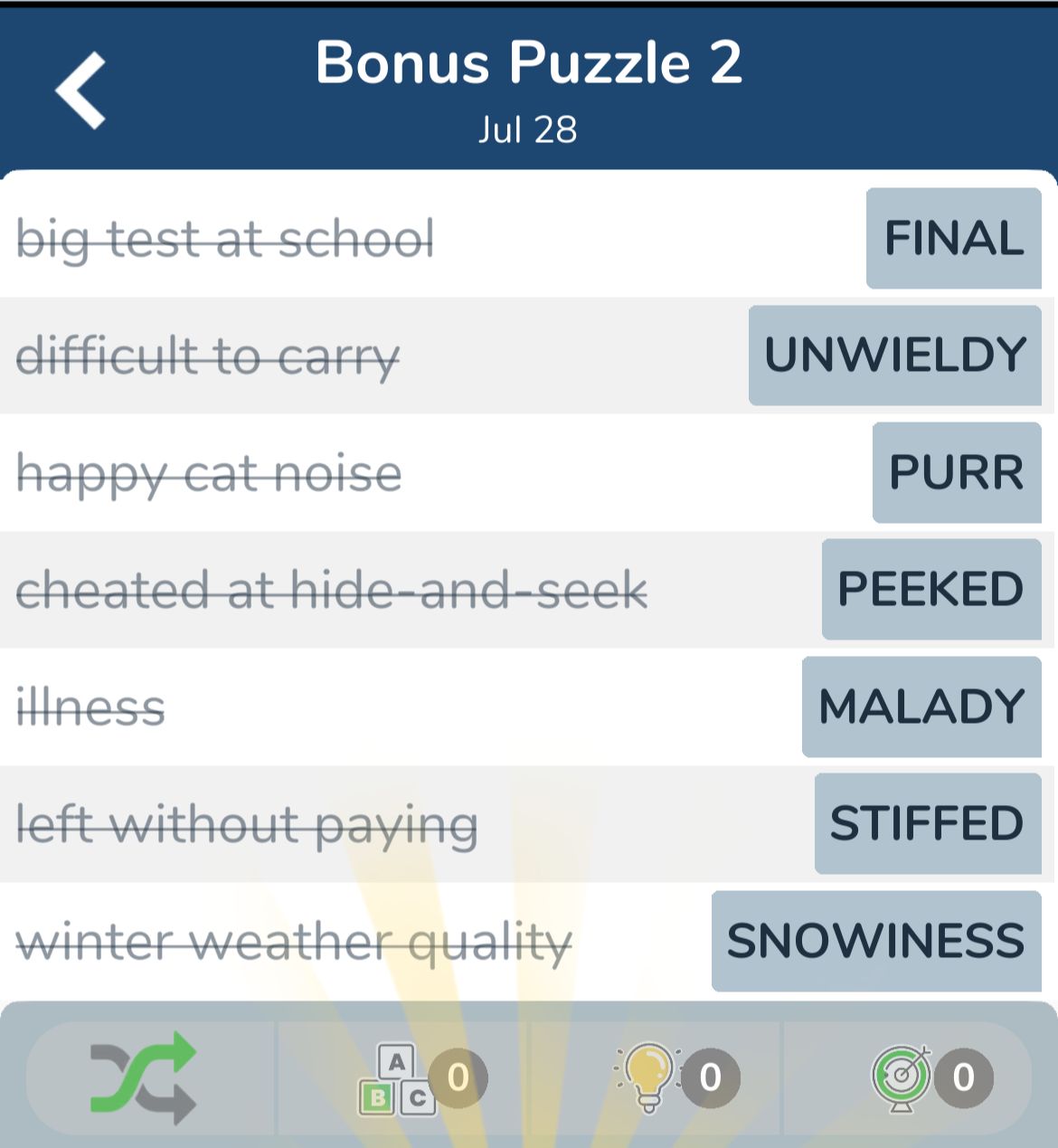 7 Little Words July 28 2024 Bonus 2