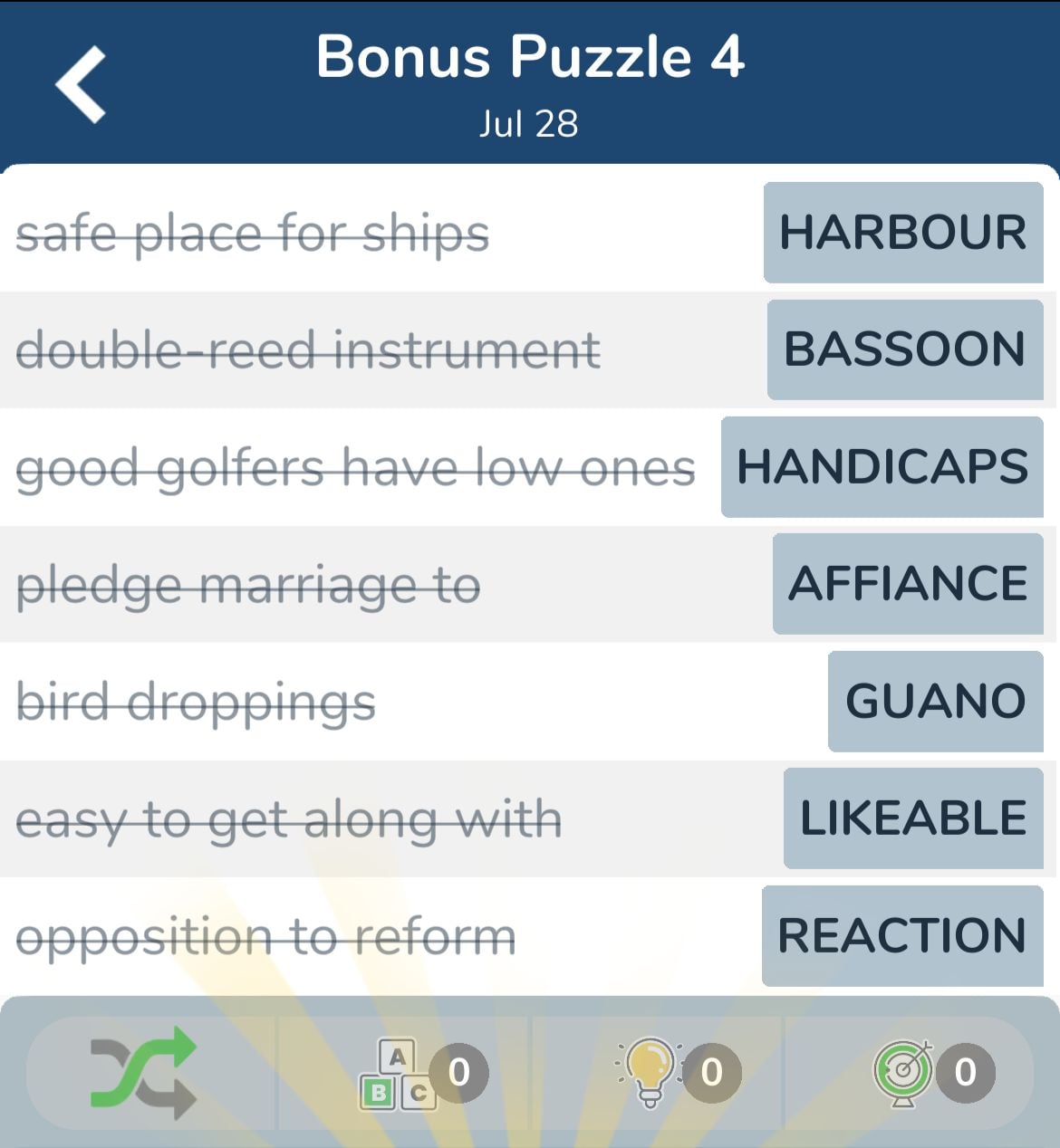 7 Little Words July 28 2024 Bonus 4
