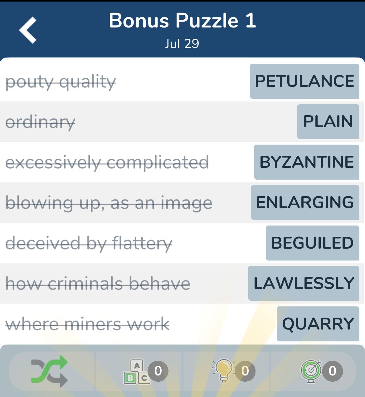 7 Little Words July 29 2024 Bonus 1