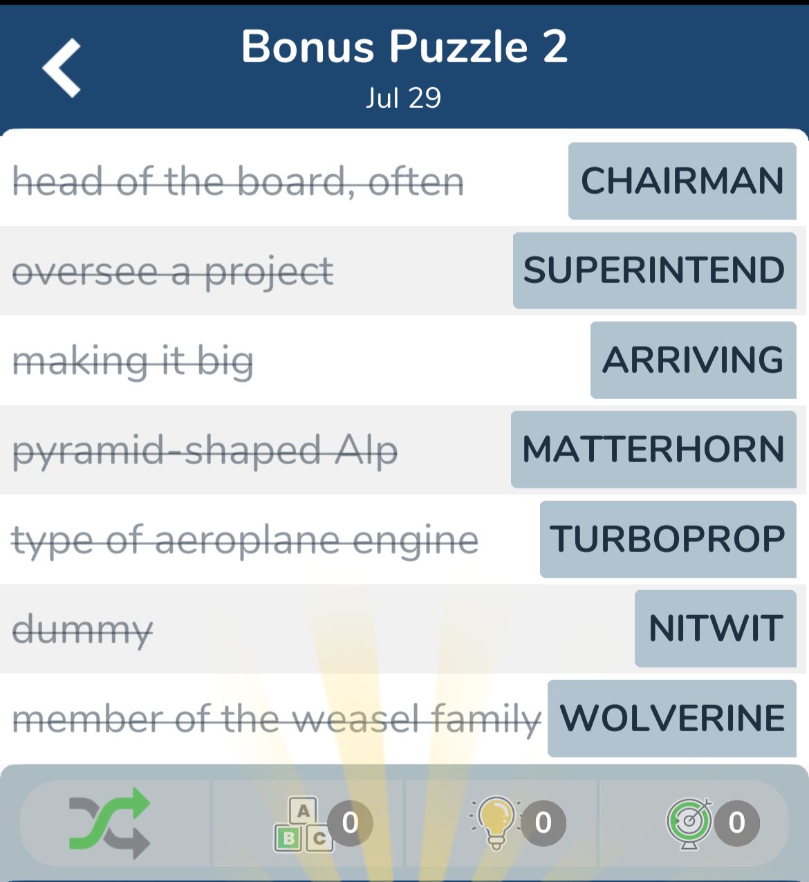 7 Little Words July 29 2024 Bonus 2