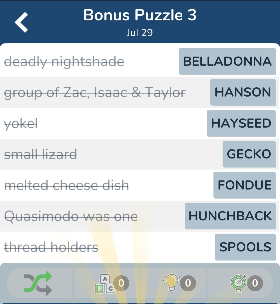 7 Little Words July 29 2024 Bonus 3