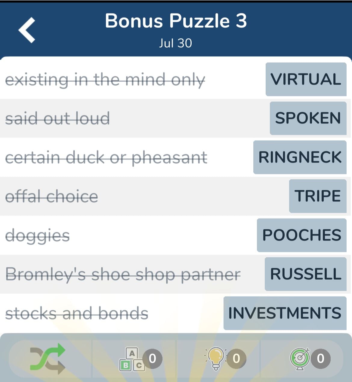 7 Little Words July 30 2024 Bonus 3