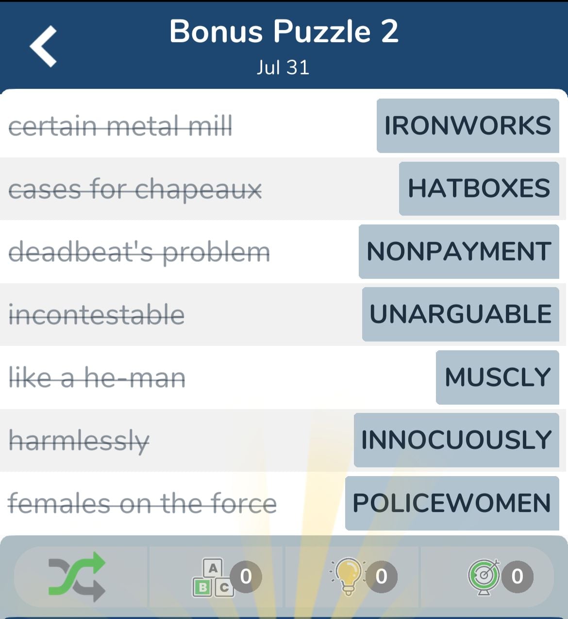 7 Little Words July 31 2024 Bonus 2