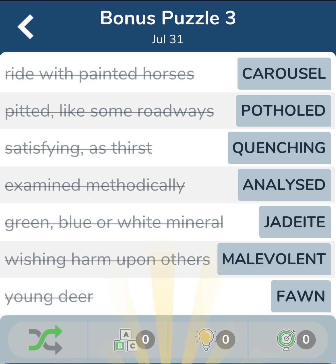 7 Little Words July 31 2024 Bonus 3