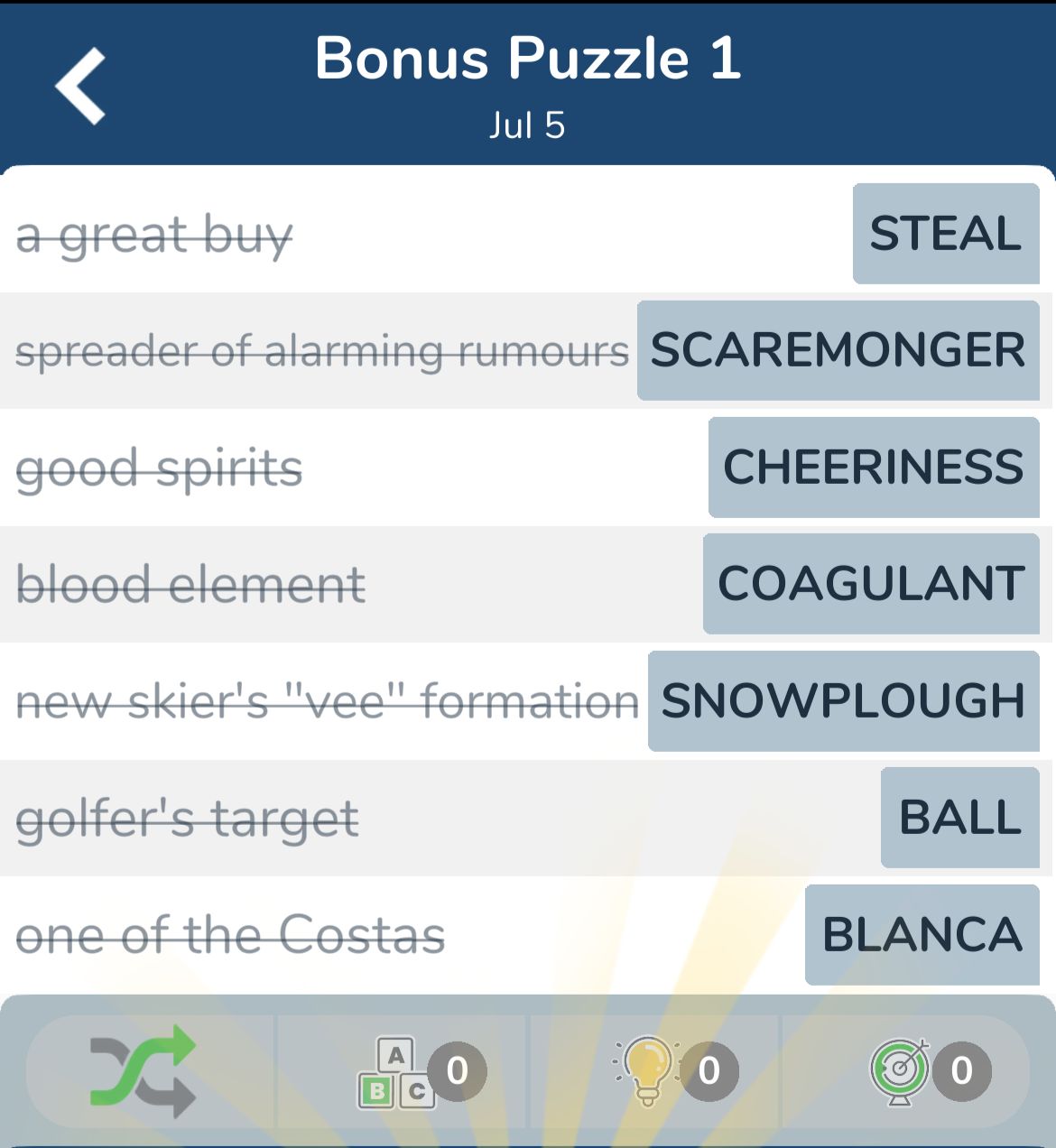 7 Little Words July 5 2024 Bonus 1
