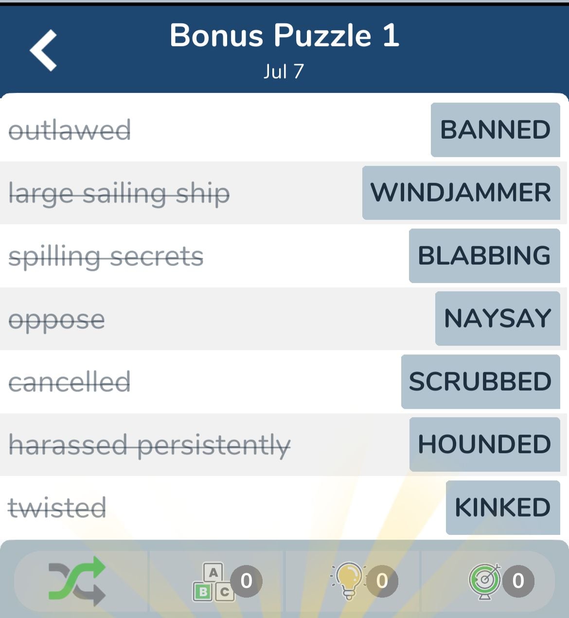 7 Little Words July 7 2024 Bonus 1