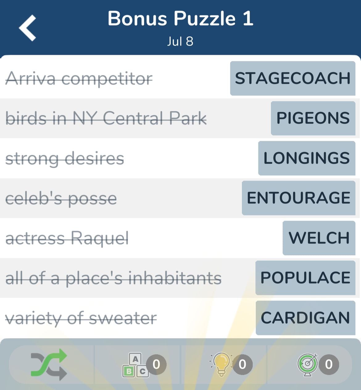 7 Little Words July 8 2024 Bonus 1