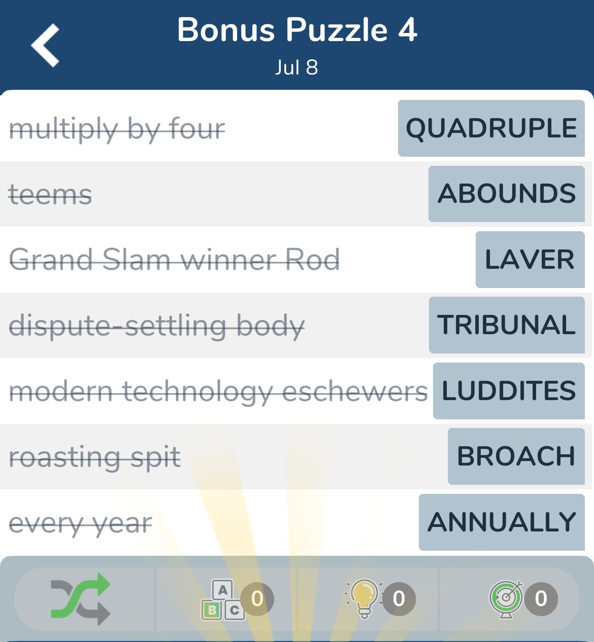 7 Little Words July 8 2024 Bonus 4