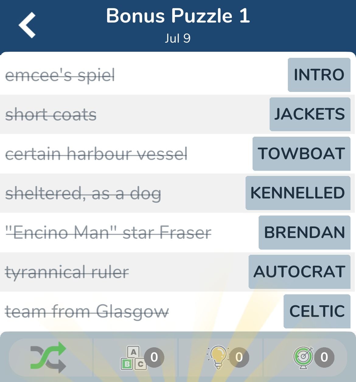 7 Little Words July 9 2024 Bonus 1