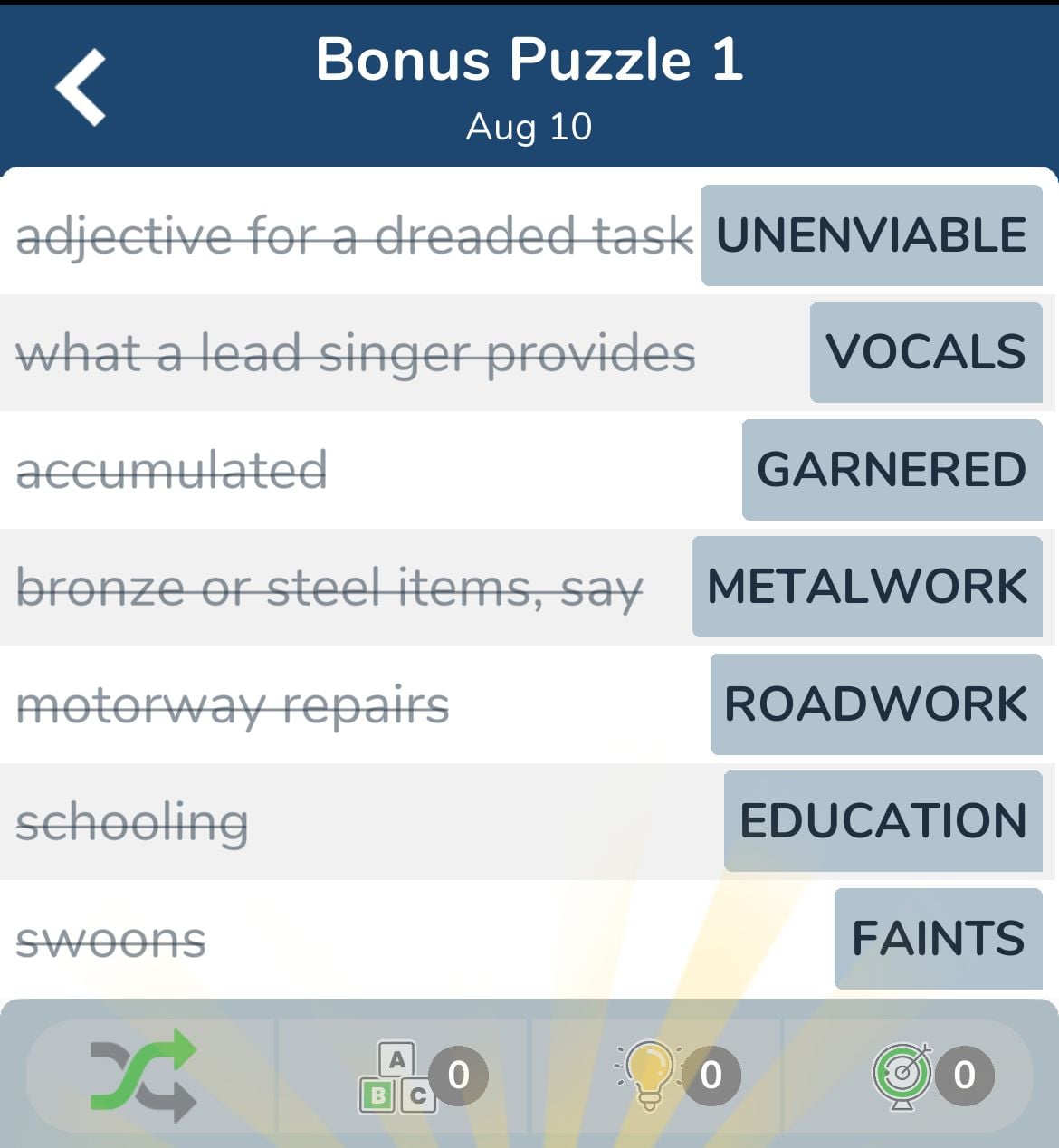 7 Little Words August 10 2024 Bonus 1