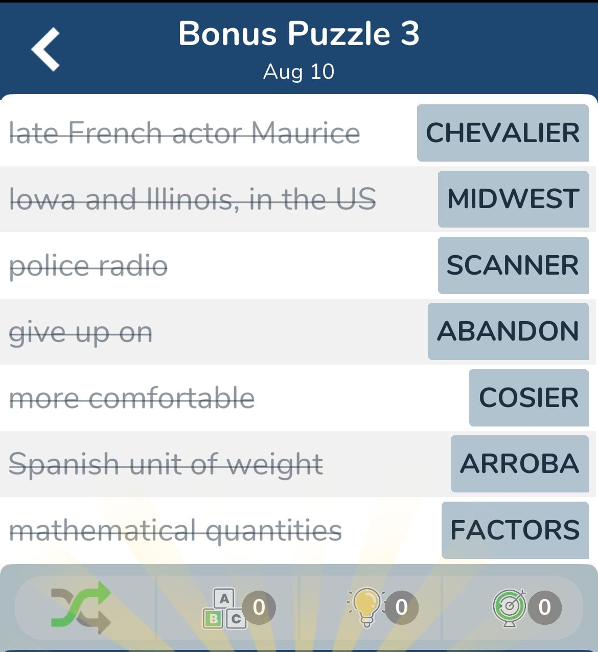 7 Little Words August 10 2024 Bonus 3