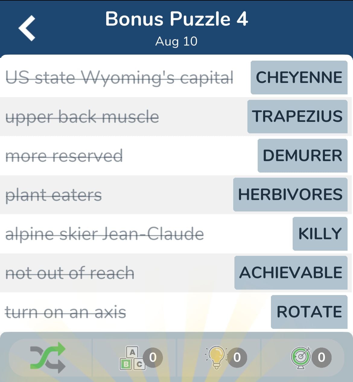 7 Little Words August 10 2024 Bonus 4