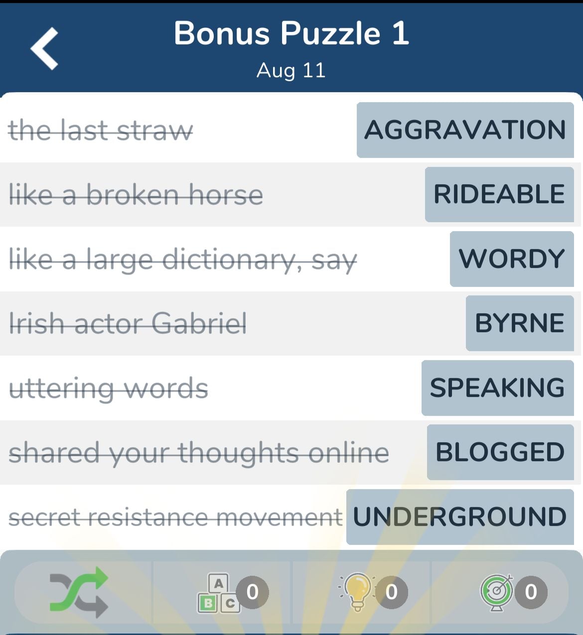 7 Little Words August 11 2024 Bonus 1
