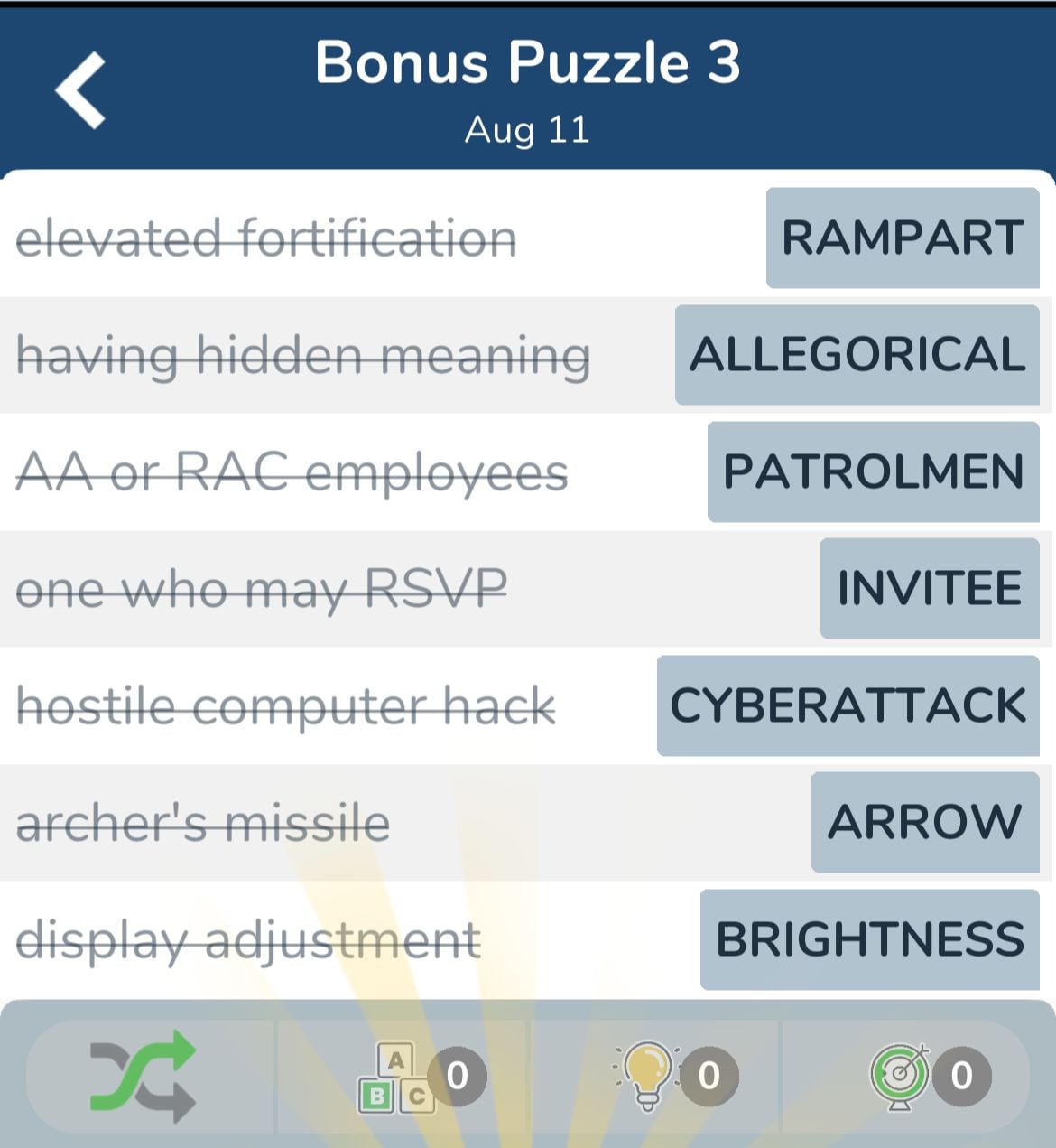 7 Little Words August 11 2024 Bonus 3