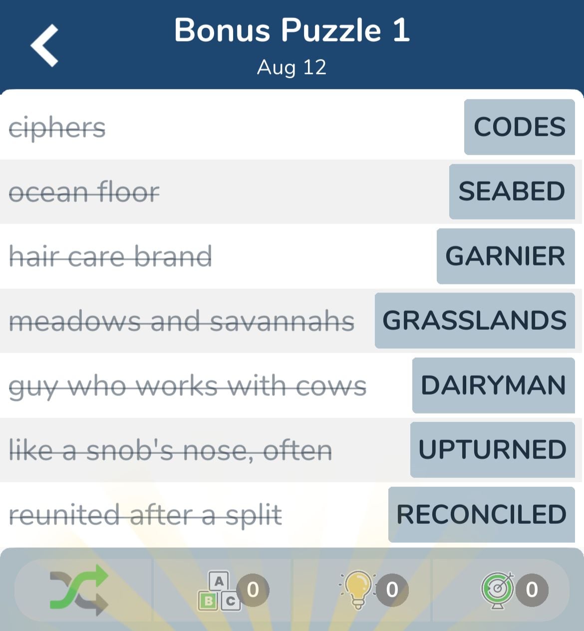 7 Little Words August 12 2024 Bonus 1