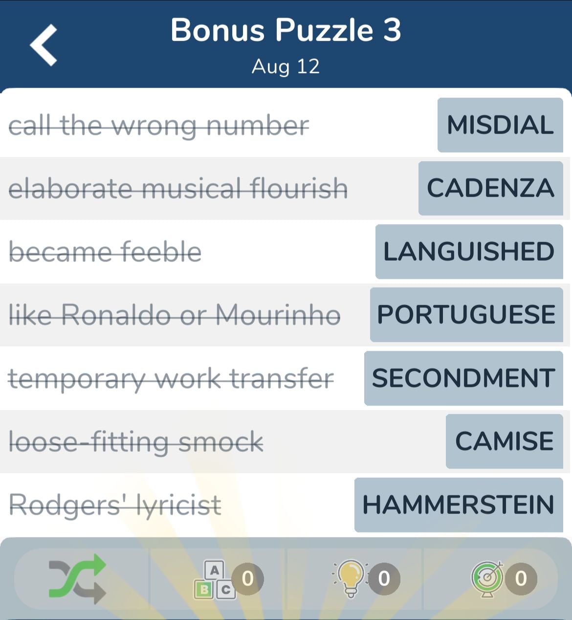 7 Little Words August 12 2024 Bonus 3