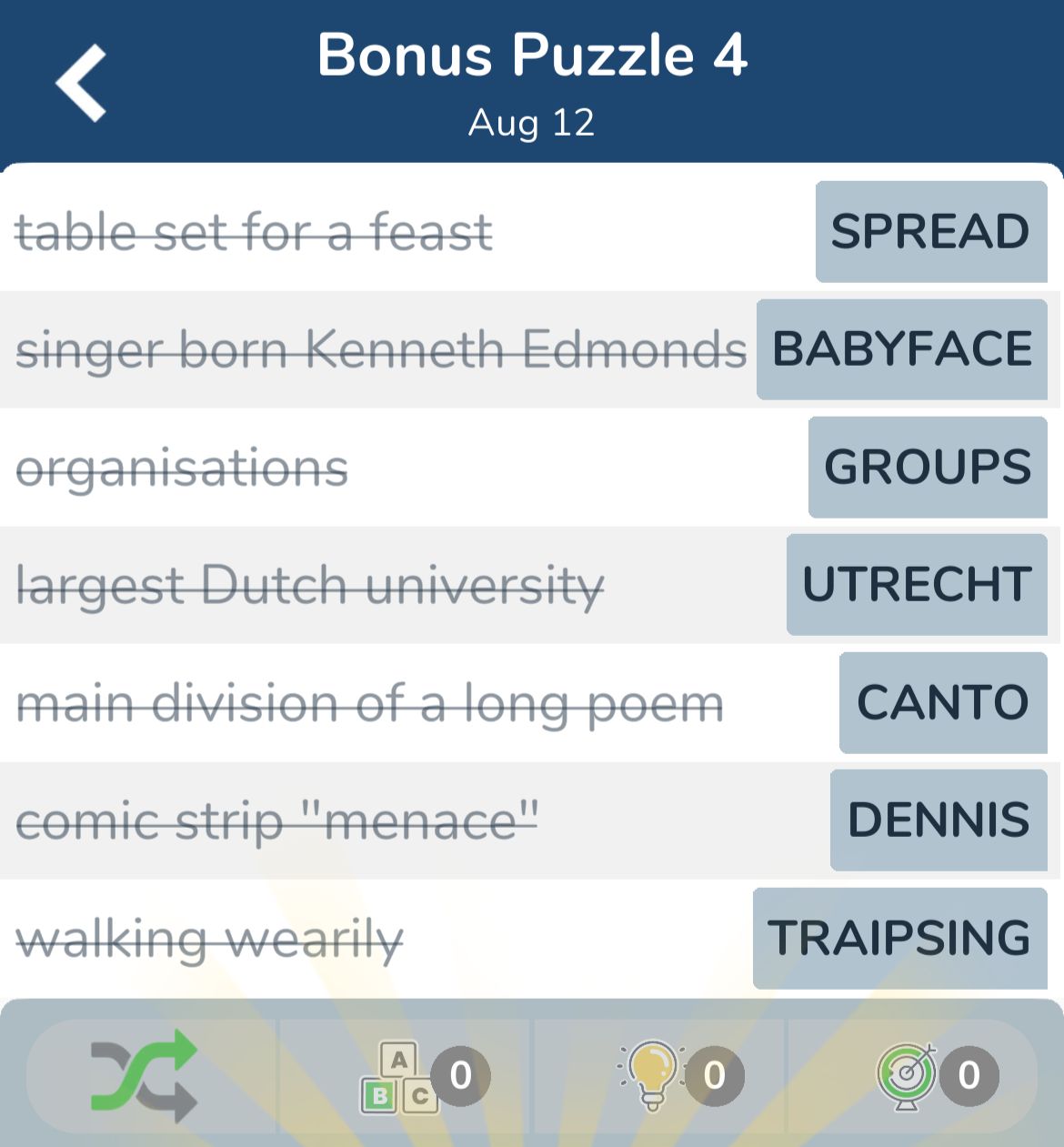 7 Little Words August 12 2024 Bonus 4
