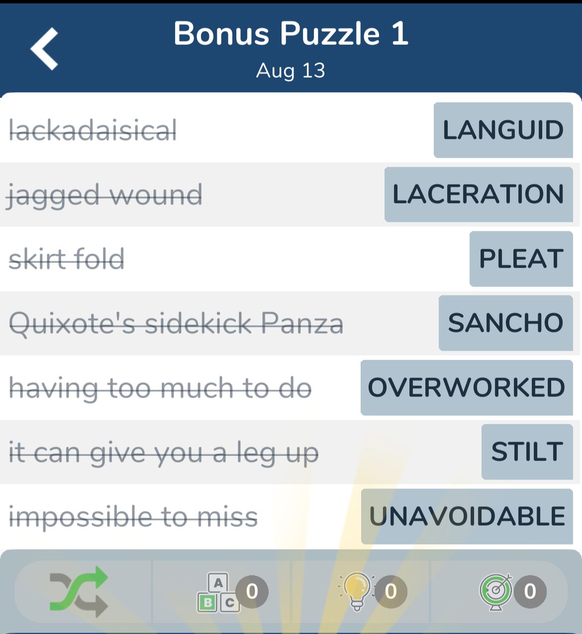 7 Little Words August 13 2024 Bonus 1