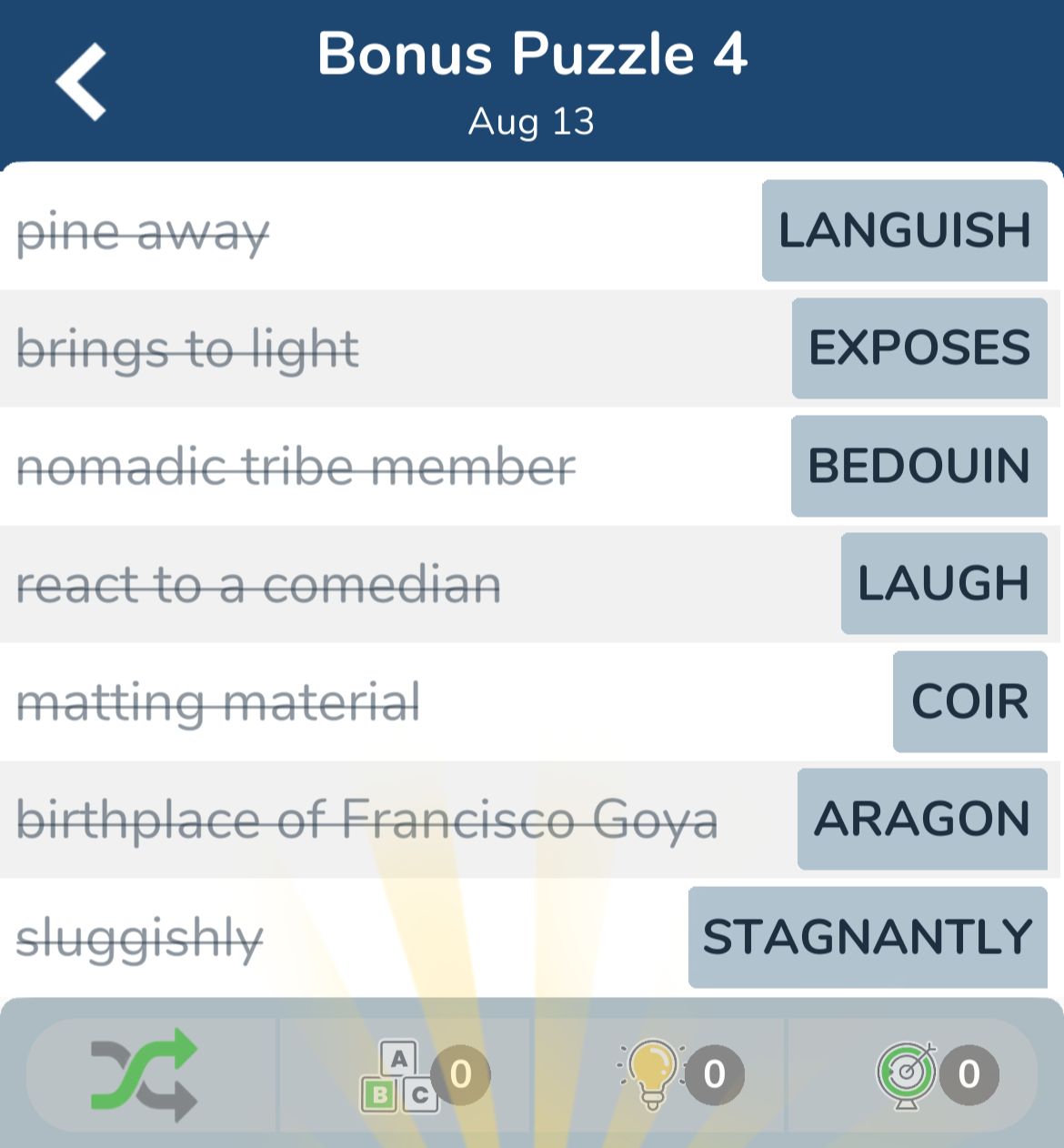 7 Little Words August 13 2024 Bonus 4