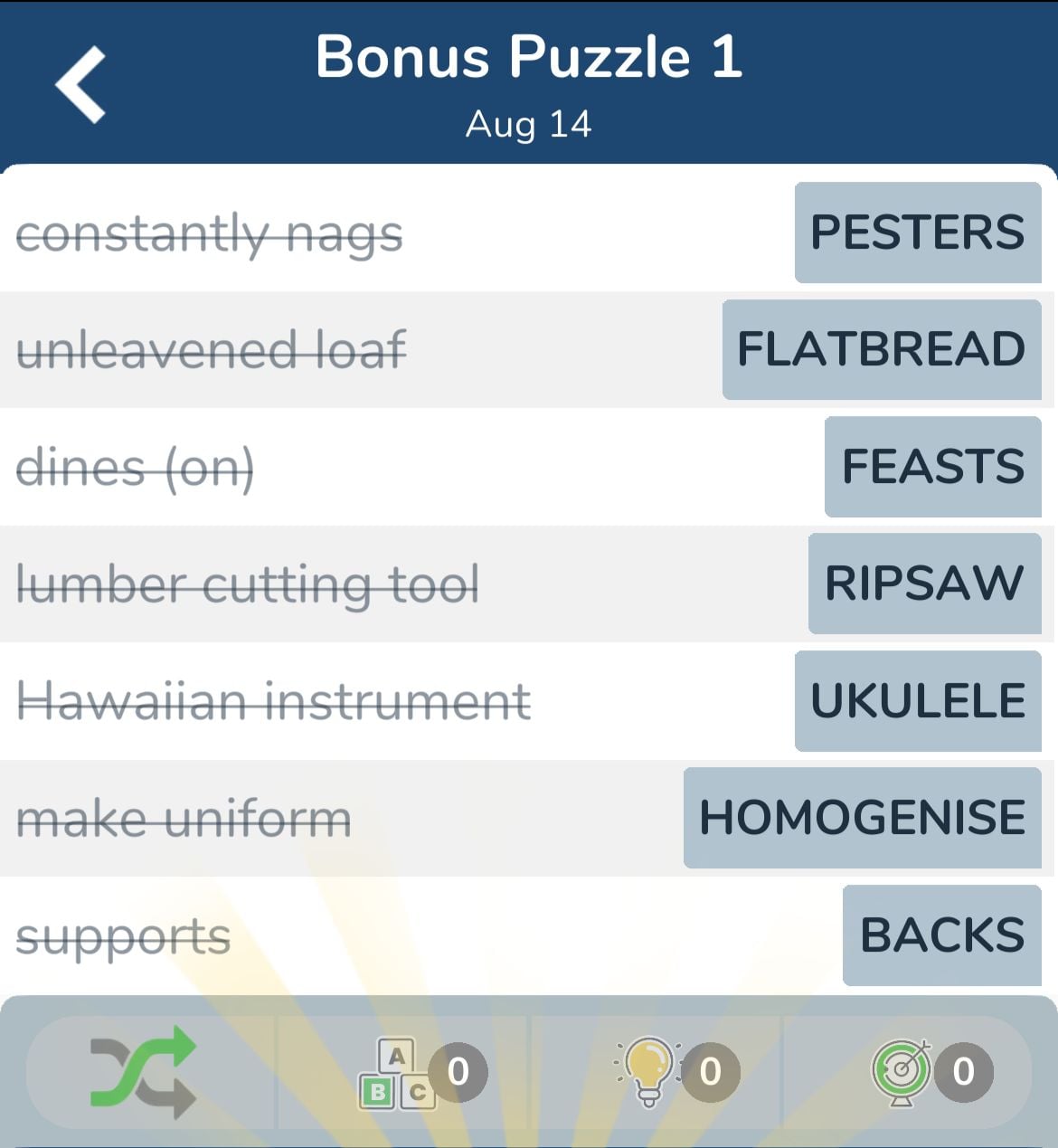 7 Little Words August 14 2024 Bonus 1