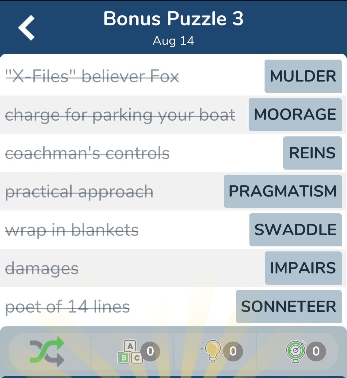 7 Little Words August 14 2024 Bonus 3