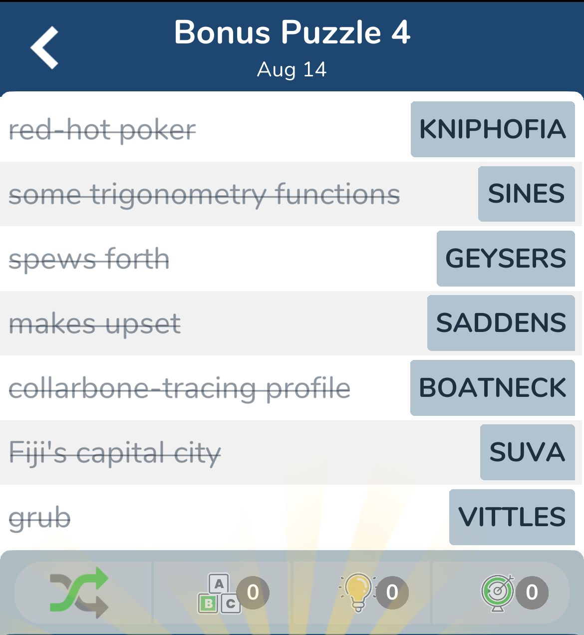 7 Little Words August 14 2024 Bonus 4
