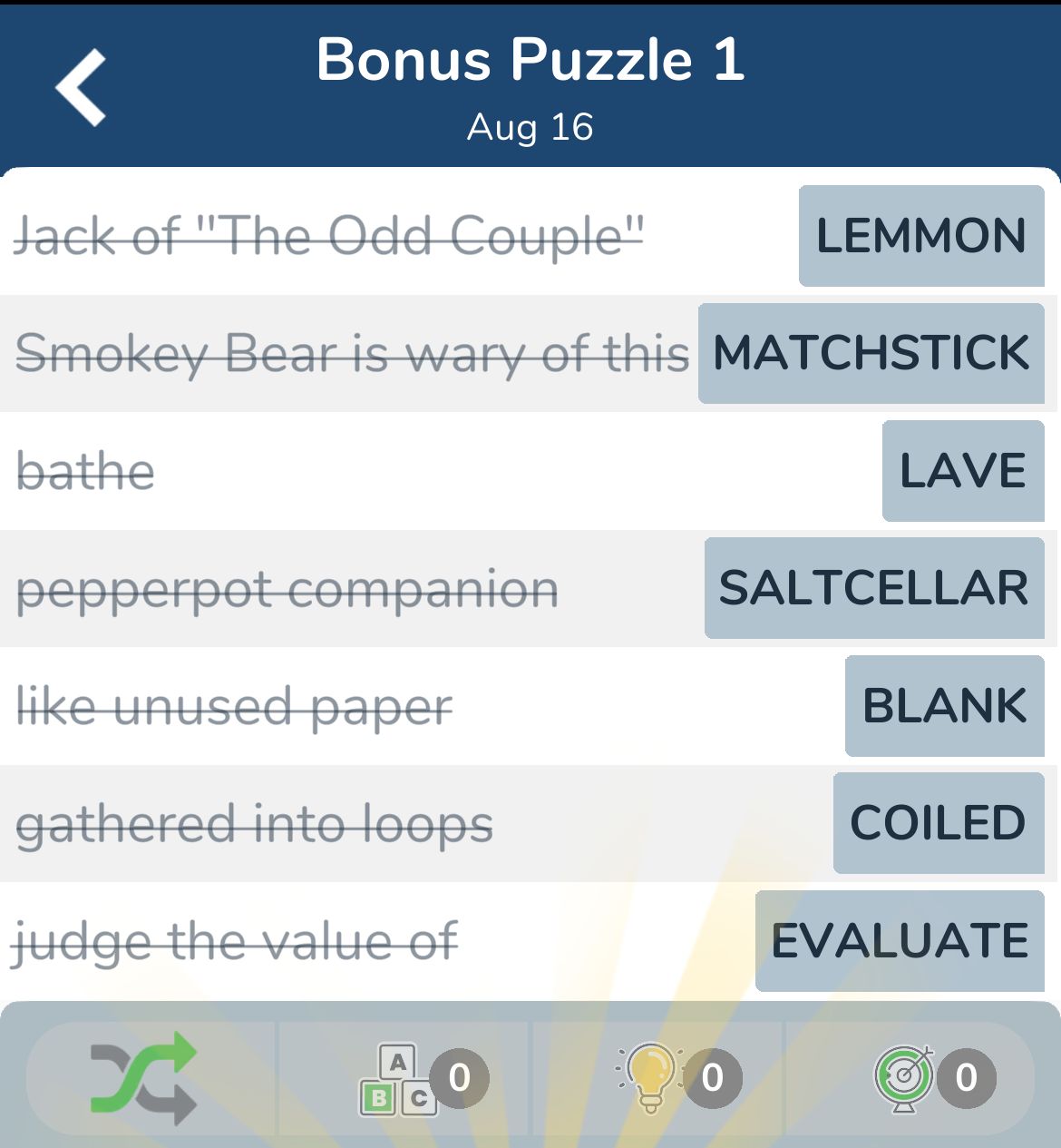 7 Little Words August 16 2024 Bonus 1