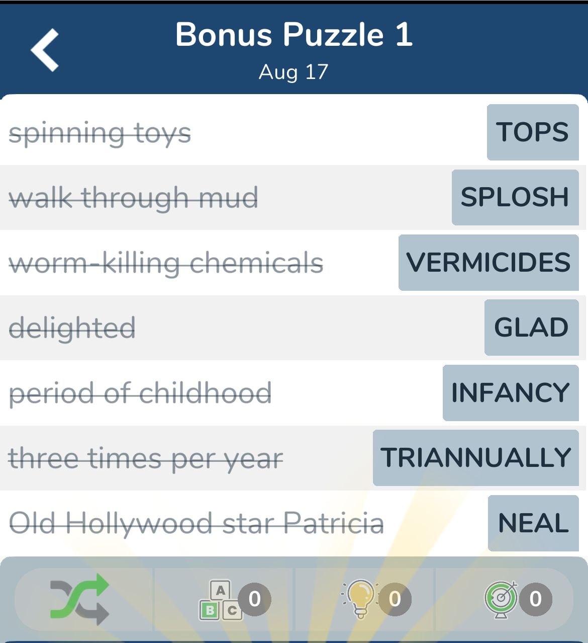 7 Little Words August 17 2024 Bonus 1