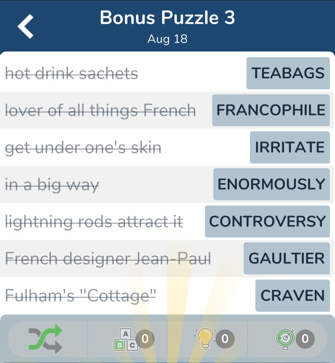 7 Little Words August 18 2024 Bonus 3