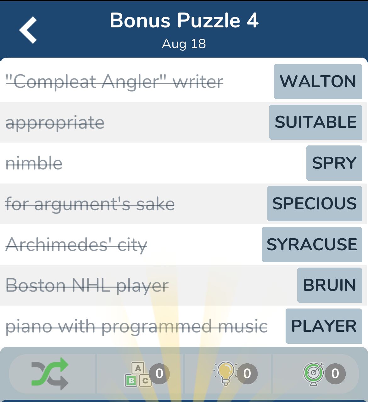 7 Little Words August 18 2024 Bonus 4