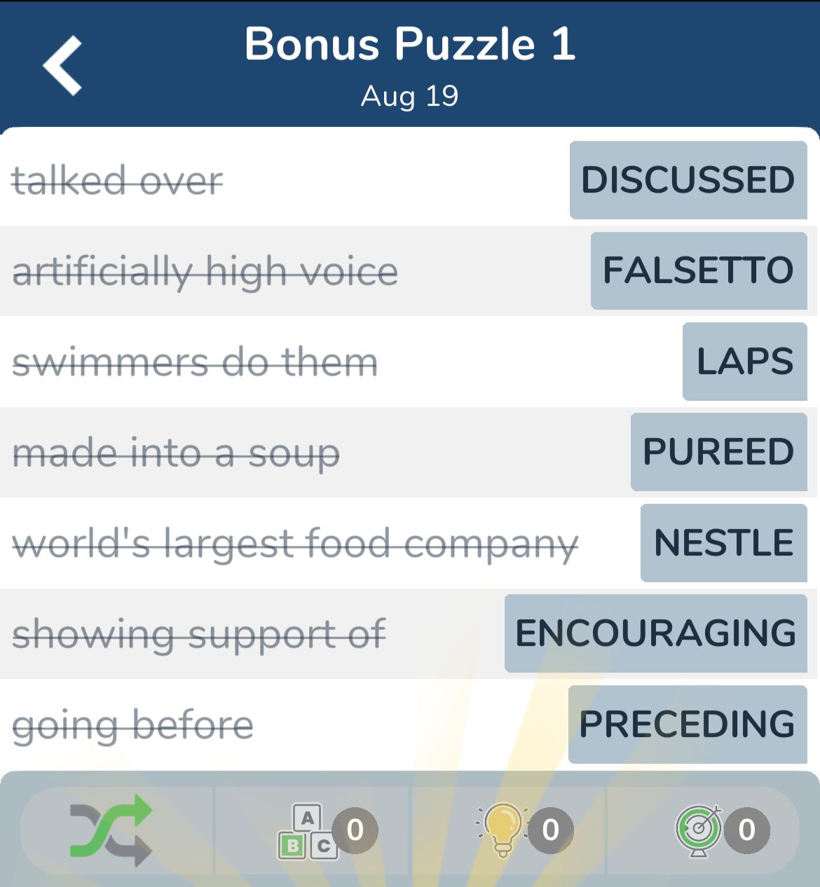 7 Little Words August 19 2024 Bonus 1