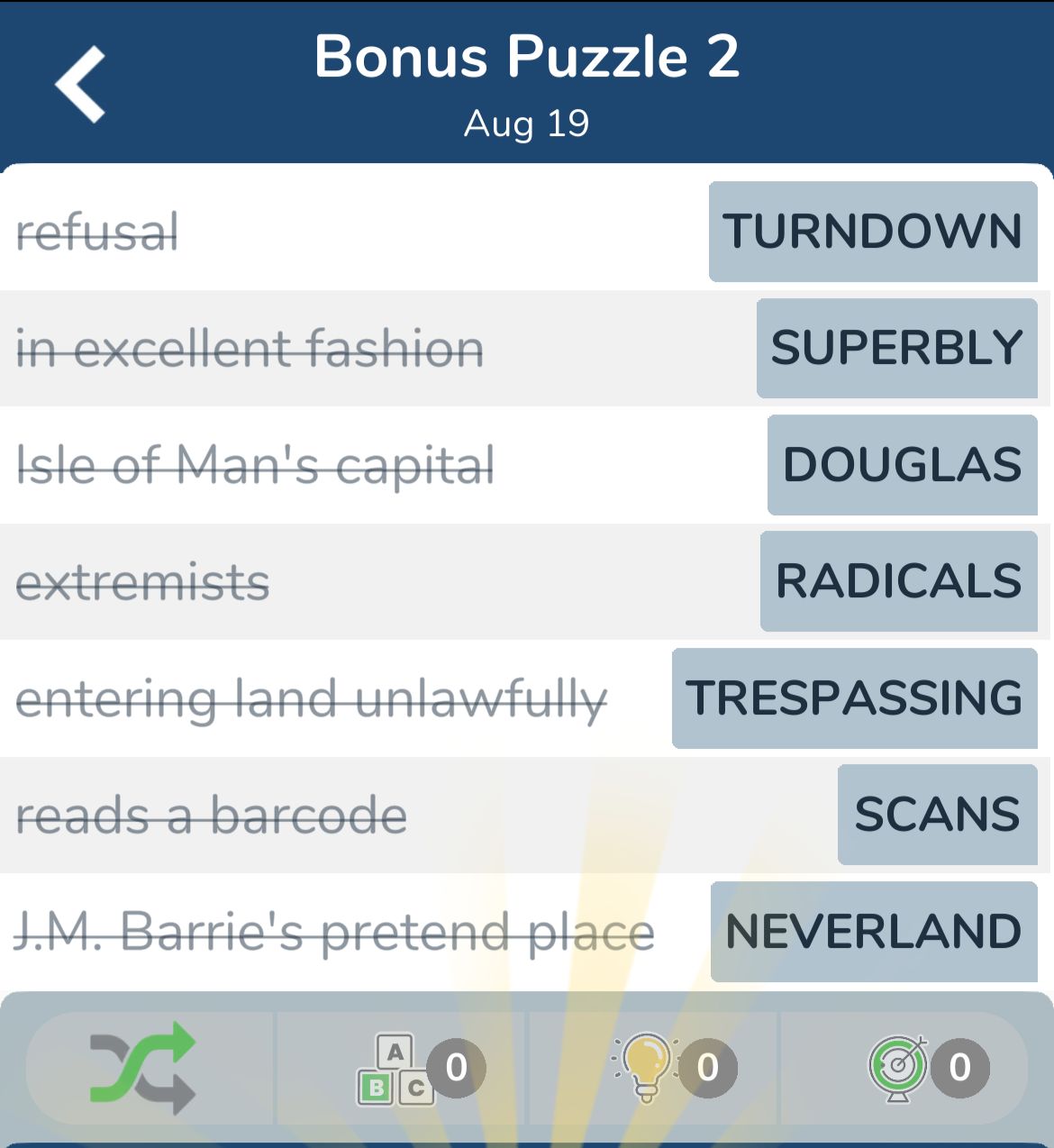 7 Little Words August 19 2024 Bonus 2