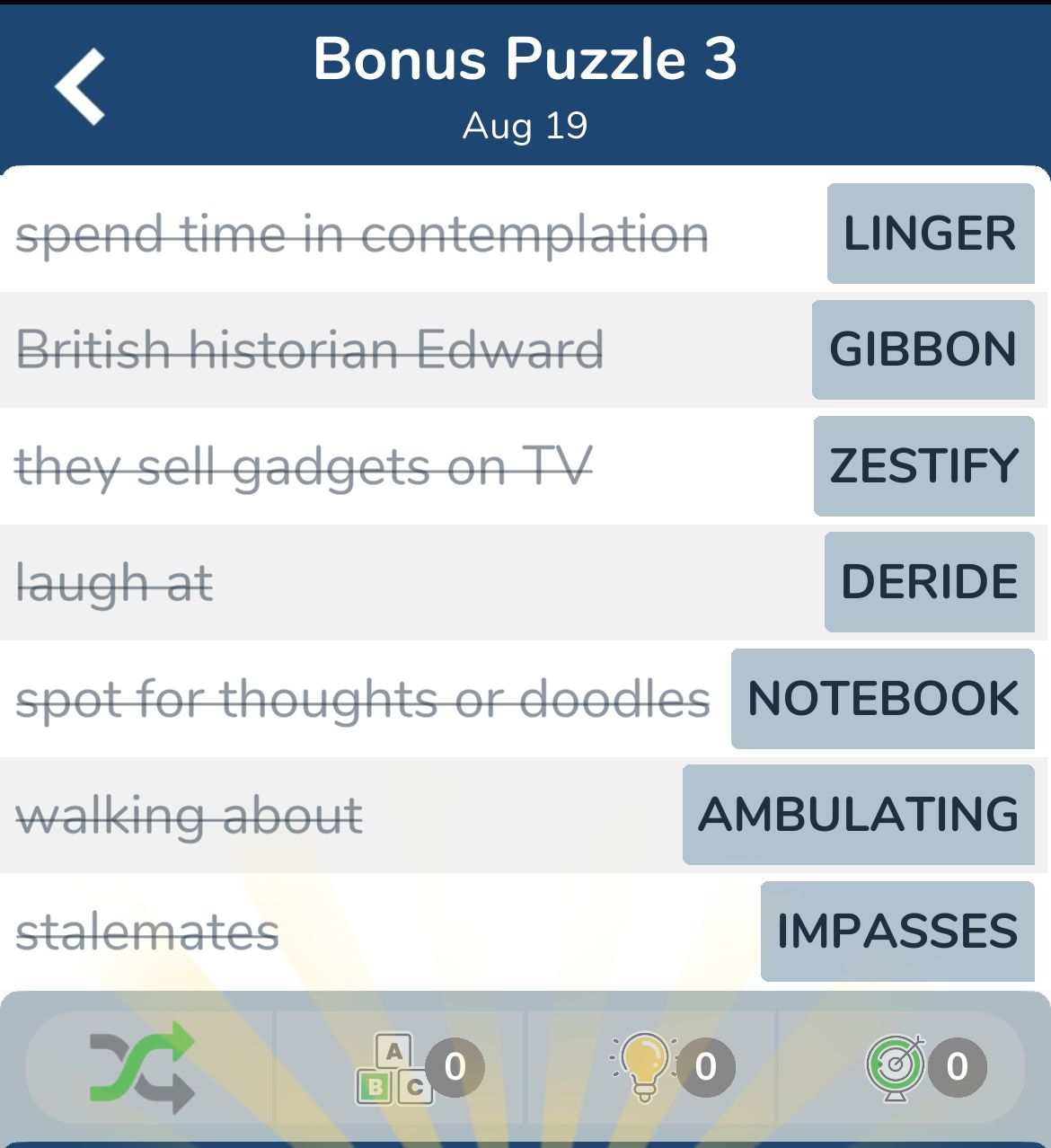 7 Little Words August 19 2024 Bonus 3