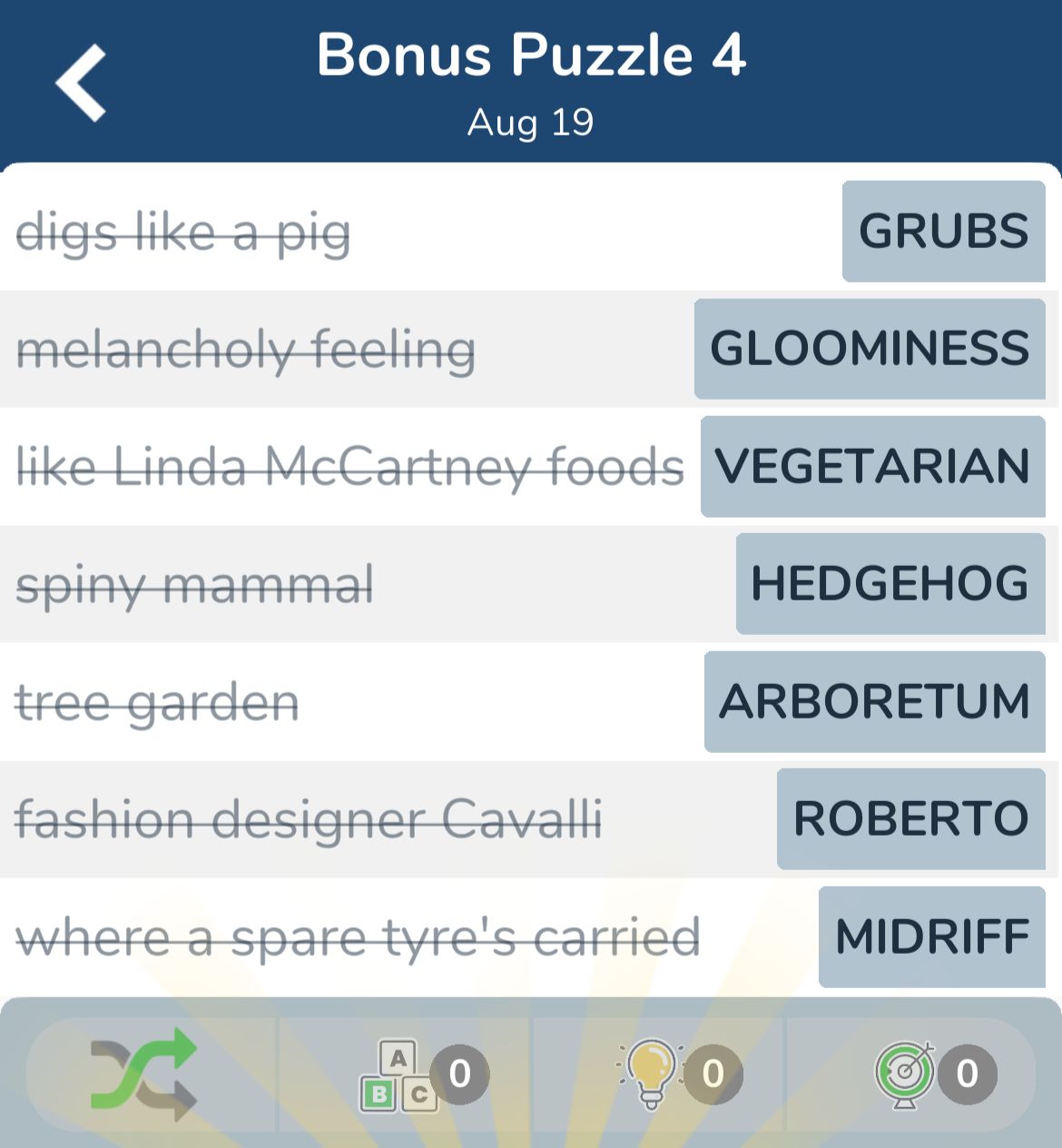 7 Little Words August 19 2024 Bonus 4